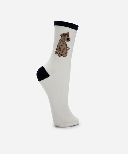 meia feminina cano alto cachorro off white 34-39