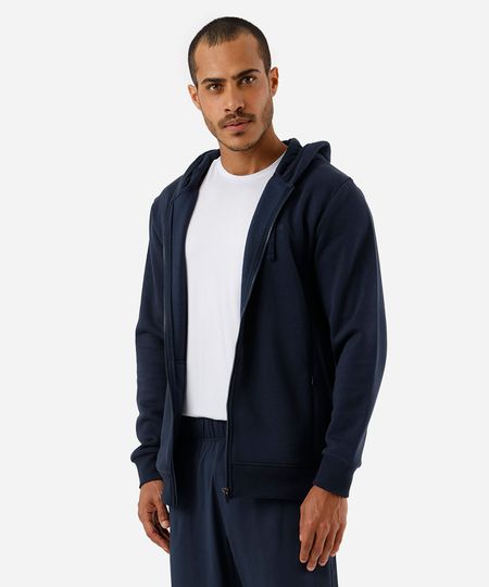 jaqueta masculina de moletom esportiva ace com capuz e bolso azul GG