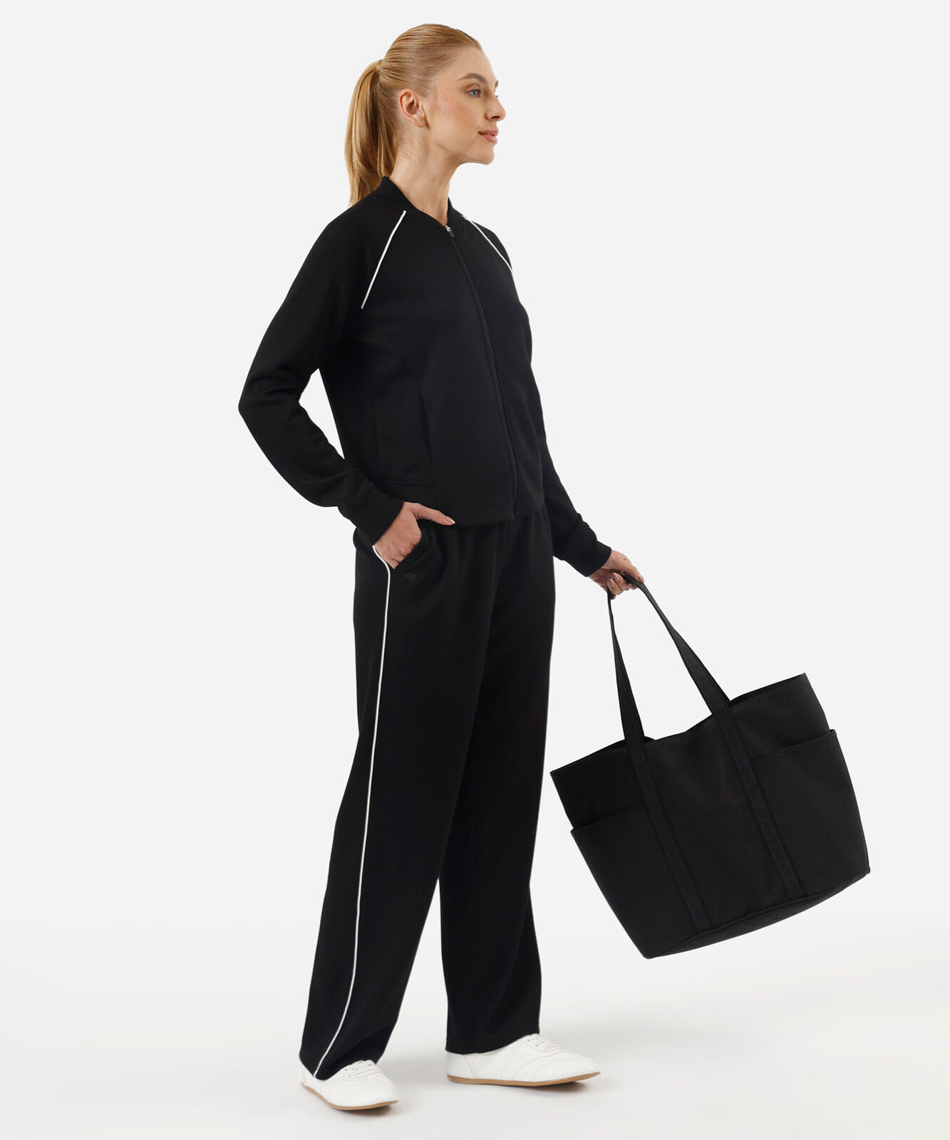 calça reta feminina esportiva ace com nervura preta