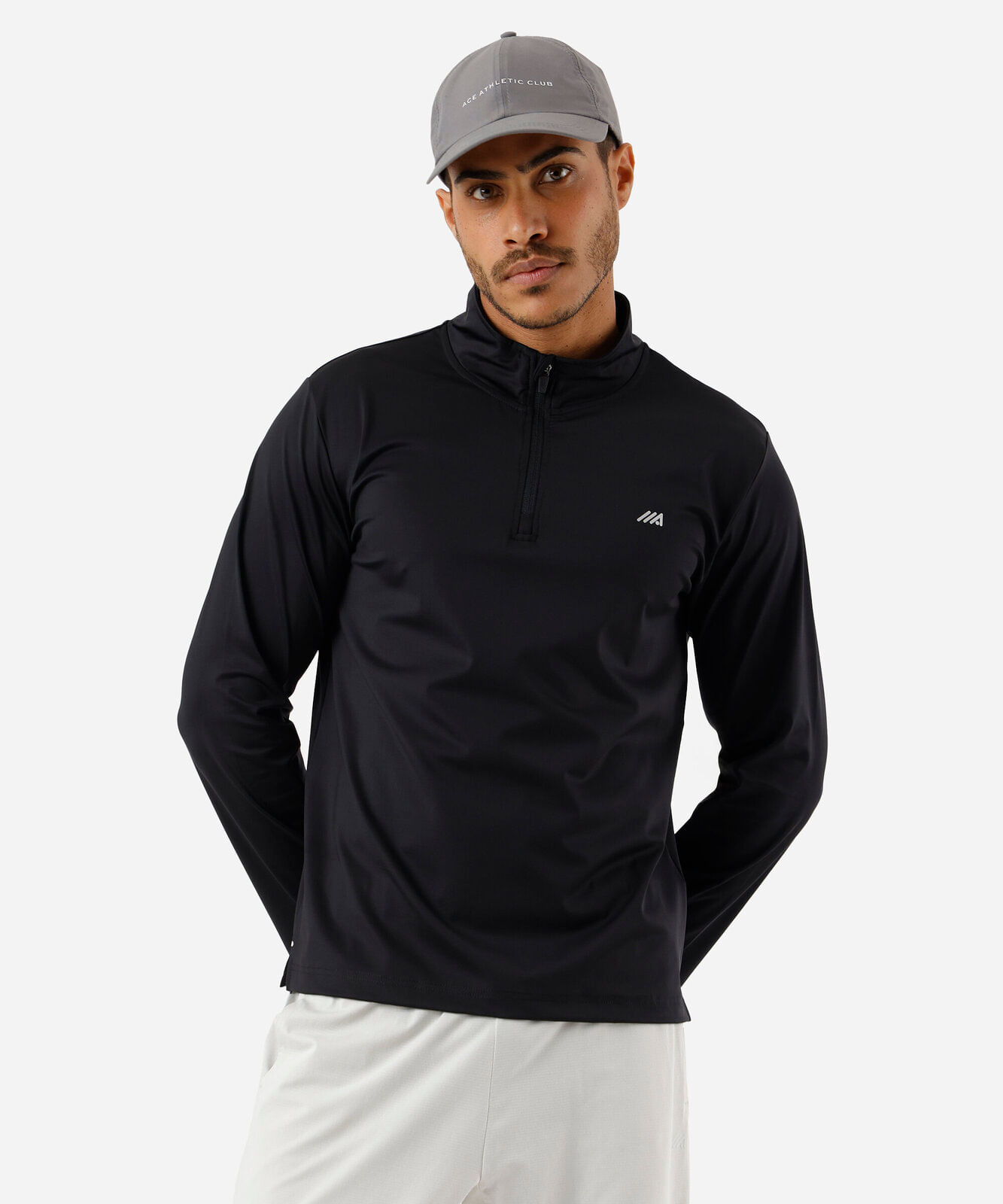 camiseta masculina de poliamida esportiva ace gola alta com zíper preta