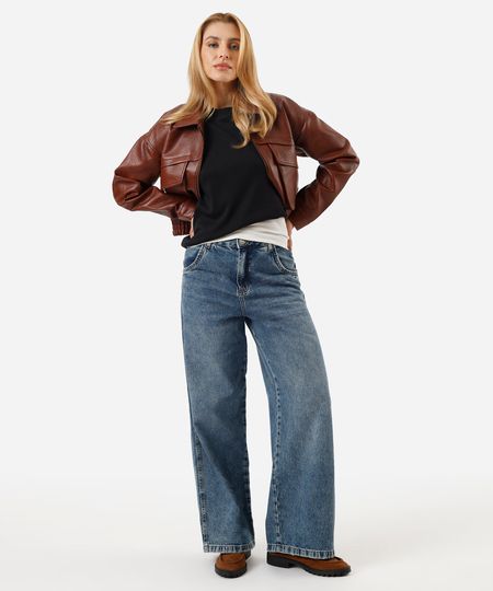 calça skater jeans cintura média gancho deslocado azul 34