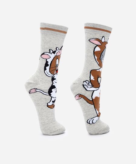 meia divertida cano alto tom jerry off white 37-40 meia divertida cano alto tom jerry off white 37-40