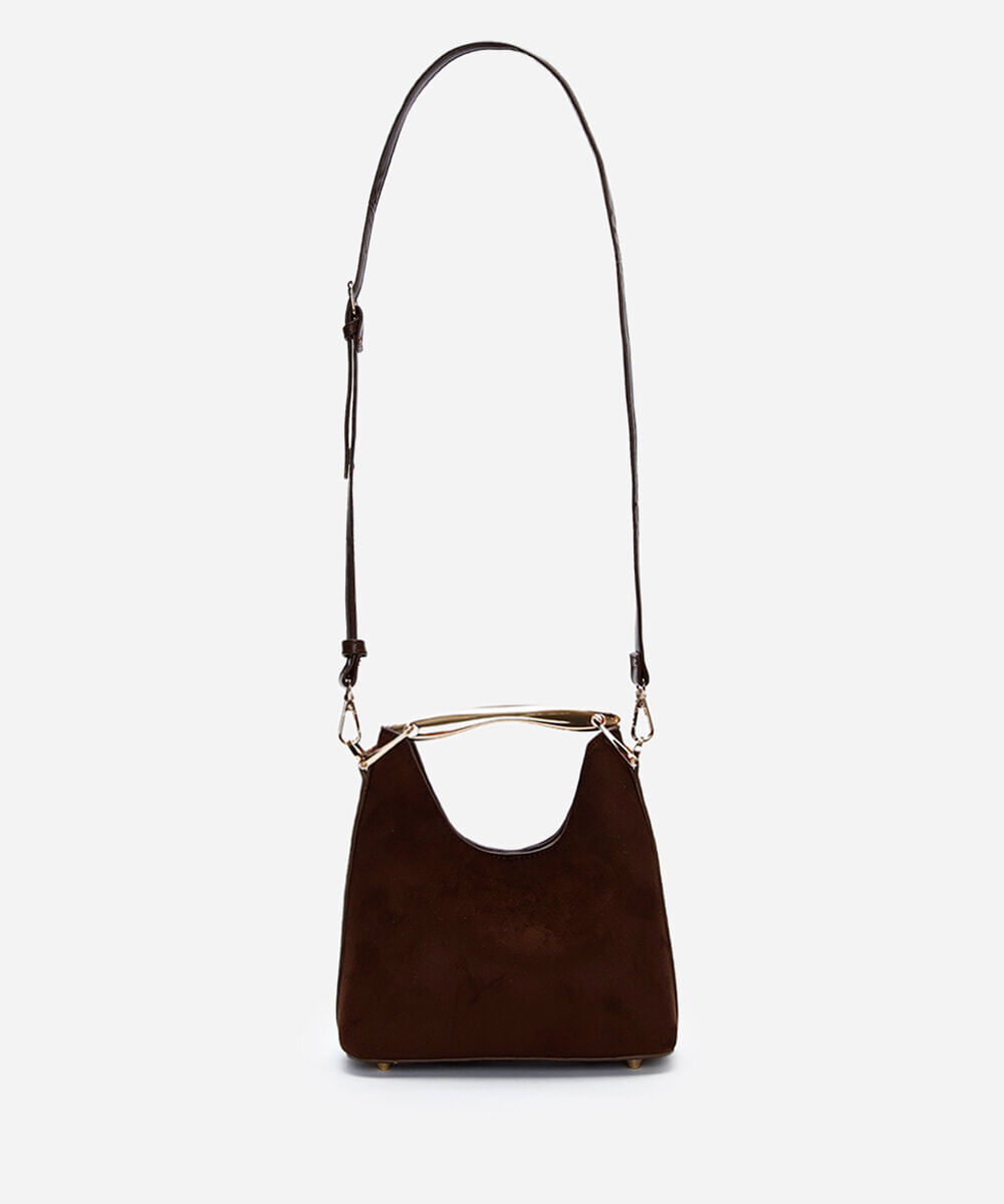 bolsa feminina texturizada com alça de metal marrom