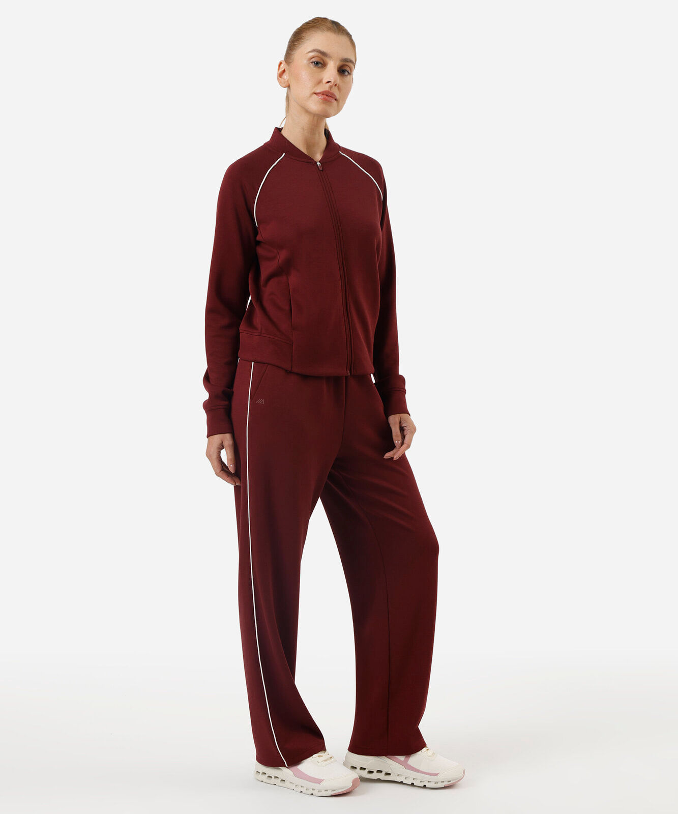 calça reta feminina esportiva com nervura vinho