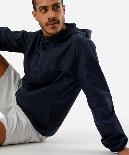 jaqueta masculina corta vento com capuz esportiva ace azul G