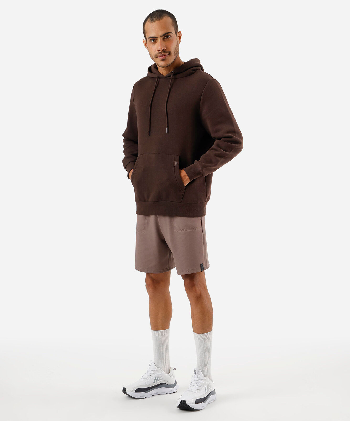 short cós com elástico texturizado esportivo ace marrom