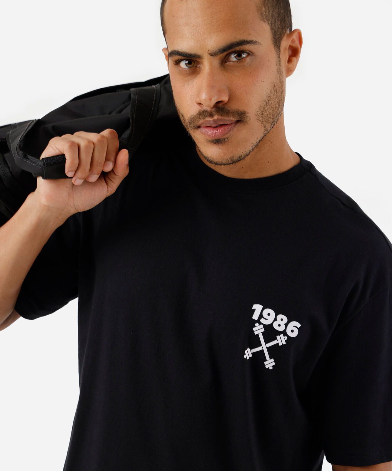 camiseta esportiva masculina de algodão estampada preto