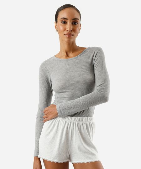 blusa de pijama avulsa feminina manga longa canelada cinza P