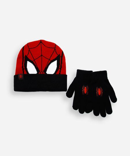 kit de gorro infantil de tricot homem aranha com luva vermelho UNICO kit de gorro infantil de tricot homem aranha com luva vermelho UNICO