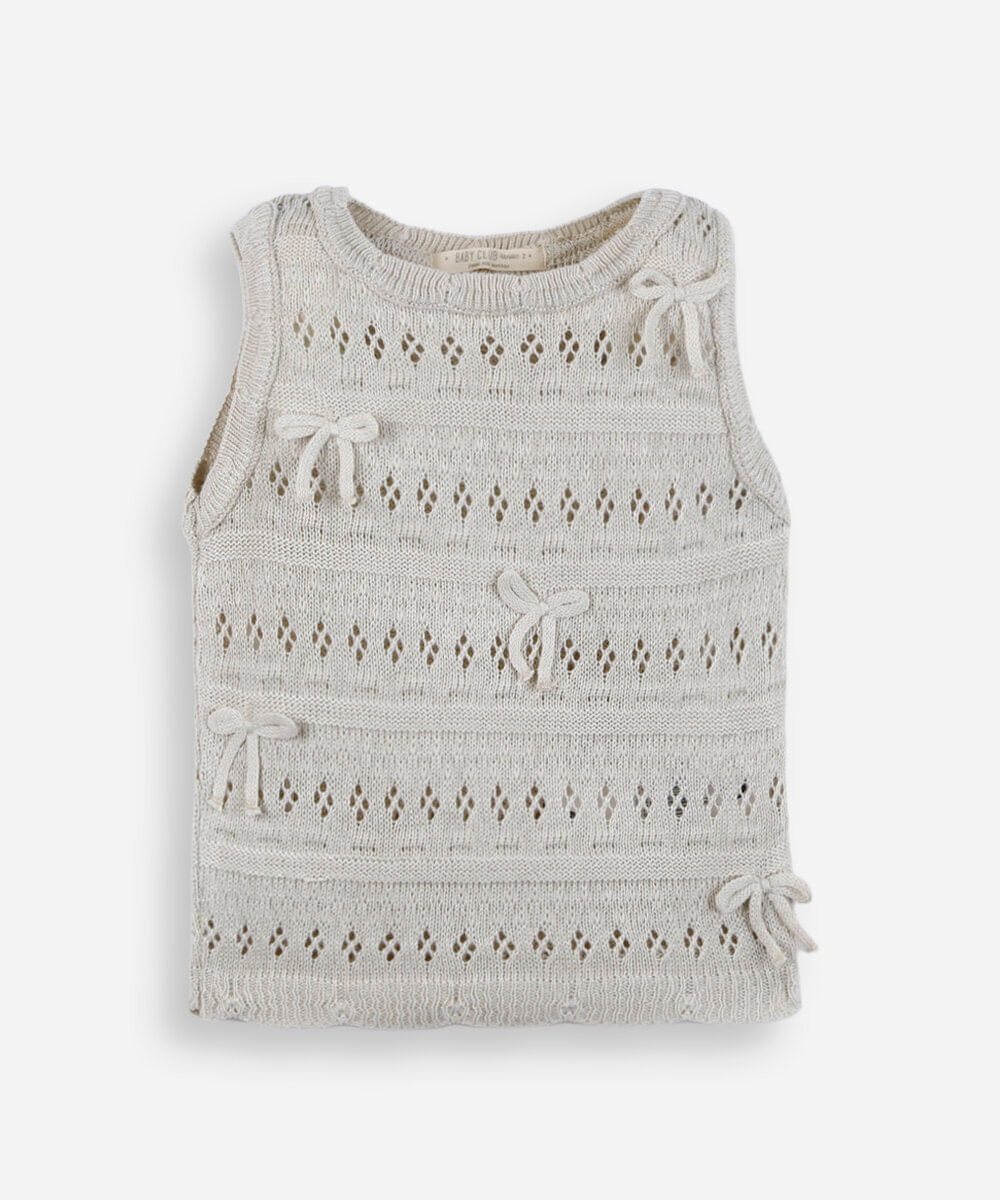 blusa infantil de tricot com lacinhos bege