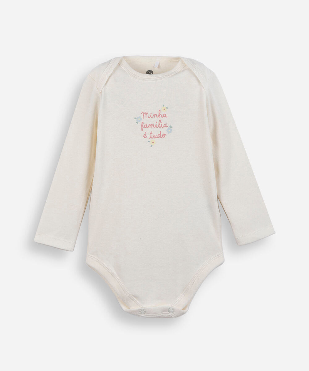 body infantil de algodão minha família é tudo off white