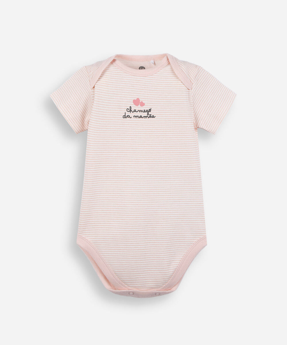 body infantil de algodão chamego da mamãe listrado rosa