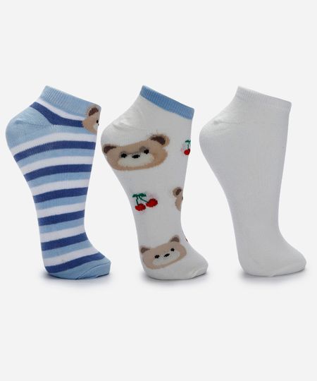 kit de 3 meias cano médio estampado colorido 34-39 kit de 3 meias cano médio estampado colorido 34-39