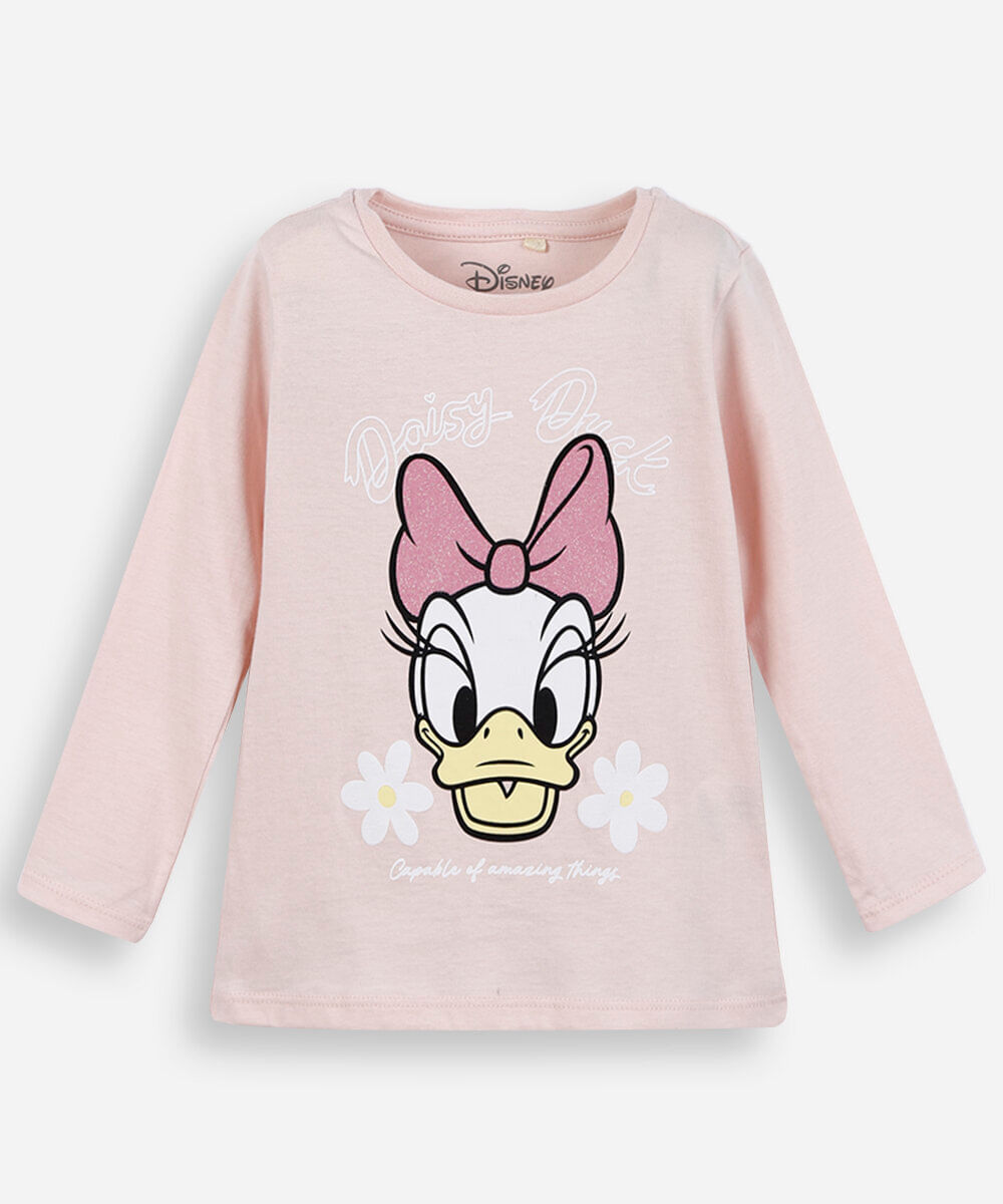 blusa infantil de algodão manga longa margarida rosa