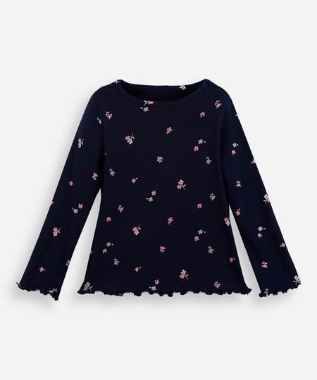 blusa infantil de algodão manga longa floral azul 1