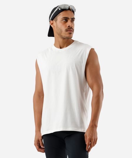 regata machão masculina de algodão esportiva ace estampada off white P regata machão masculina de algodão esportiva ace estampada off white P