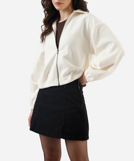 short saia de sarja cintura alta com fenda preto 42