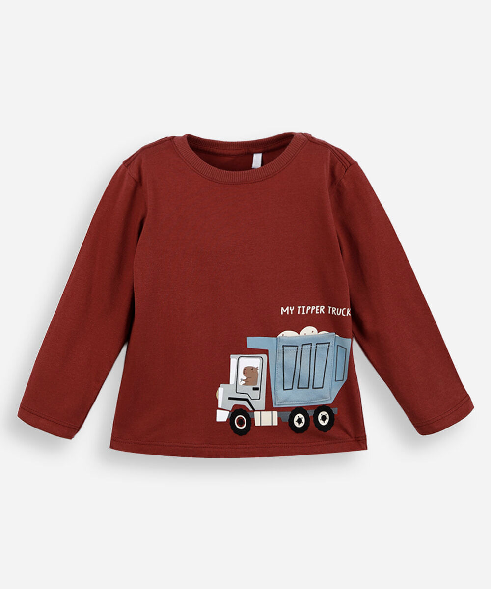 blusa infantil de algodão manga longa capivara vermelha