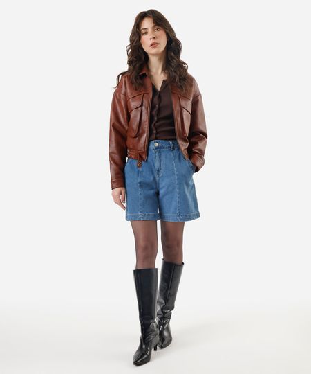 bermuda feminina jeans com recorte cintura alta azul 36 bermuda feminina jeans com recorte cintura alta azul 36