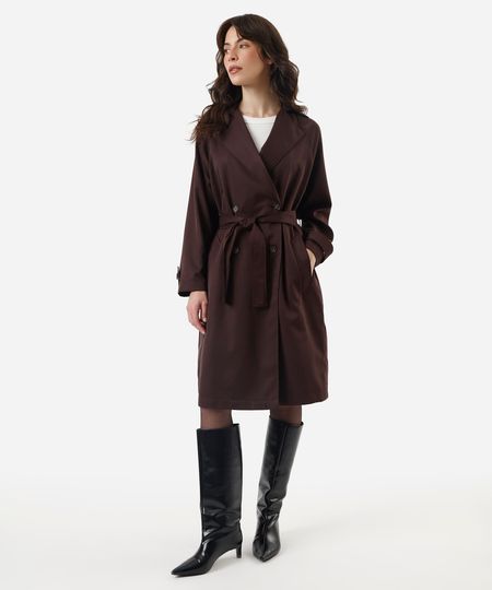 casaco trench coat midi feminino marrom M casaco trench coat midi feminino marrom M