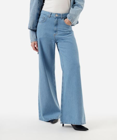 calça jeans wide leg cintura super alta azul medio 34 calça jeans wide leg cintura super alta azul medio 34