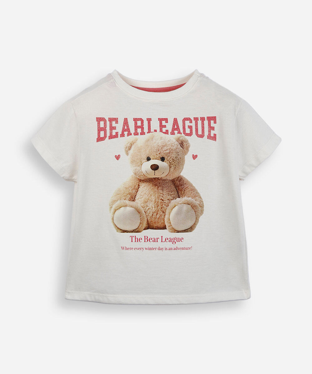 camiseta infantil de algodão manga curta ursinho off white