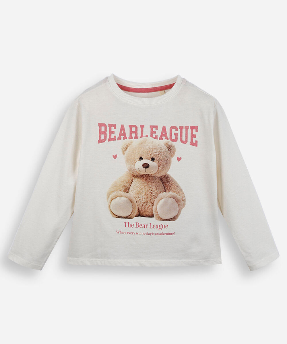 blusa infantil de algodão manga longa ursinho off white