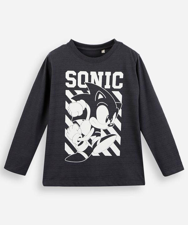 blusa infantil de algodão manga longa sonic cinza 12
