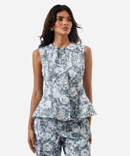 colete feminino de sarja com recortes floral off white P