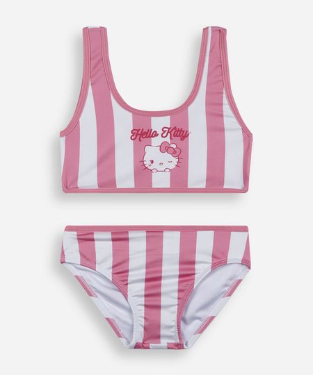 biquíni infantil hello kitty com proteção uv listrado rosa 8