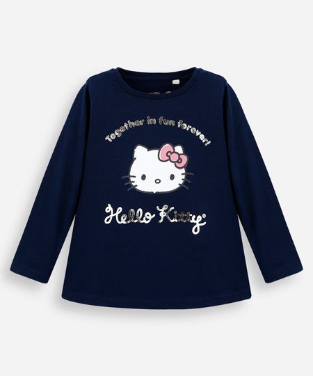 blusa infantil de algodão manga longa hello kitty azul 1