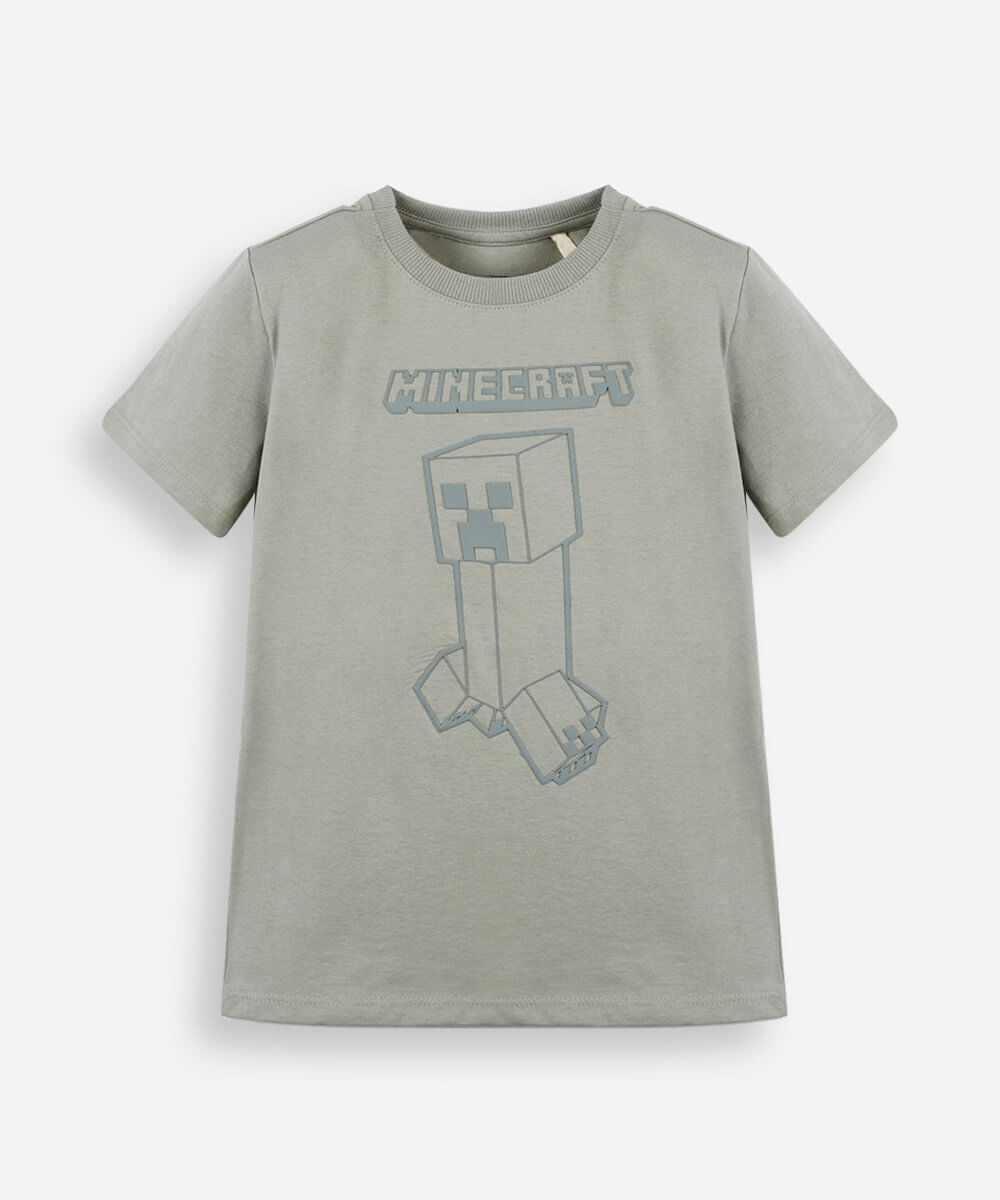 camiseta infantil de algodão manga curta minecraft verde
