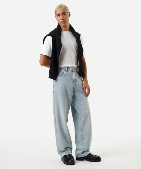 calça baggy jeans azul 36