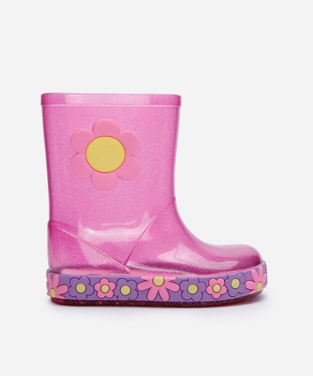 galocha infantil com glitter floral rosa 27-28 galocha infantil com glitter floral rosa 27-28