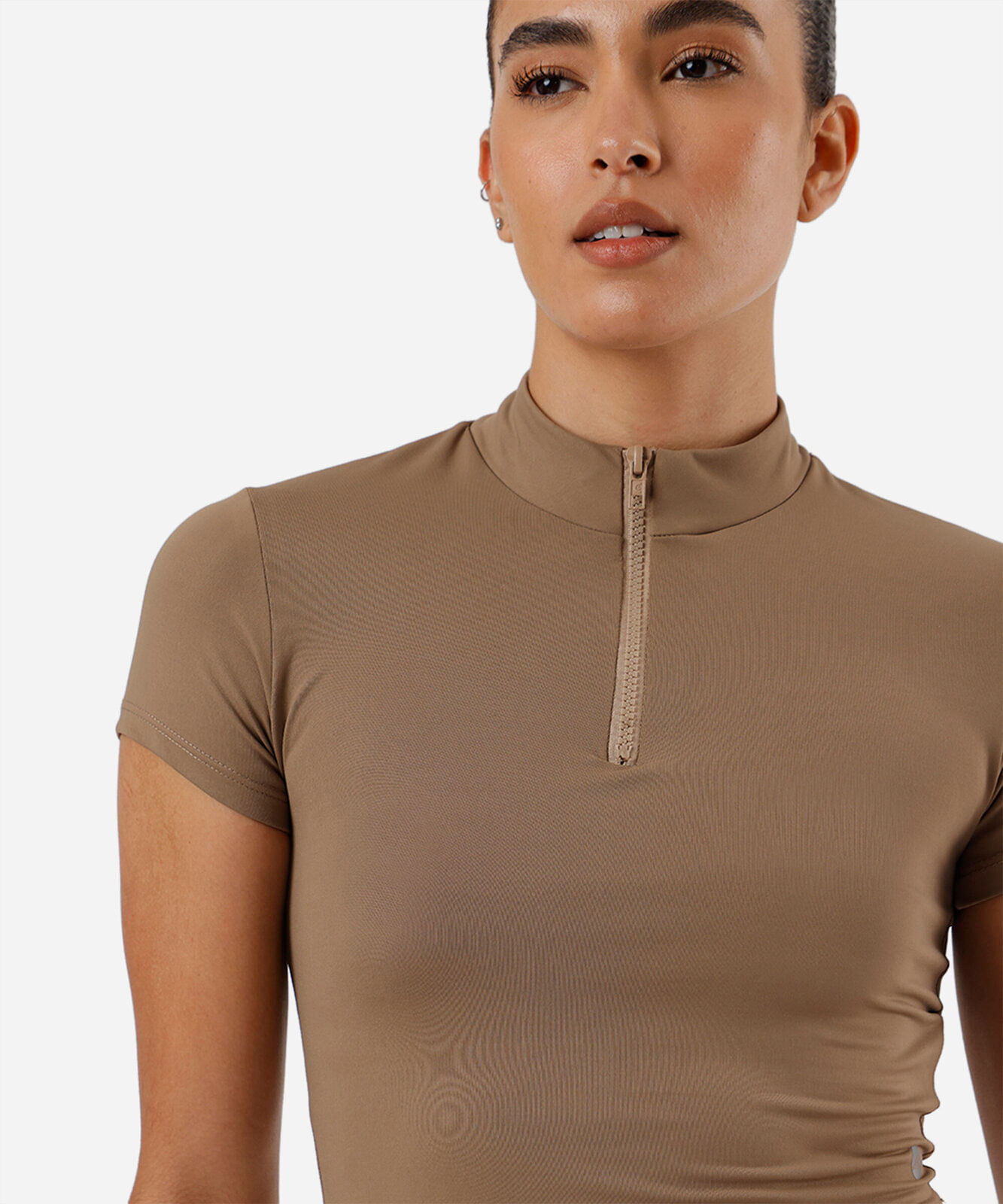 cropped gola alta com zÃper marrom