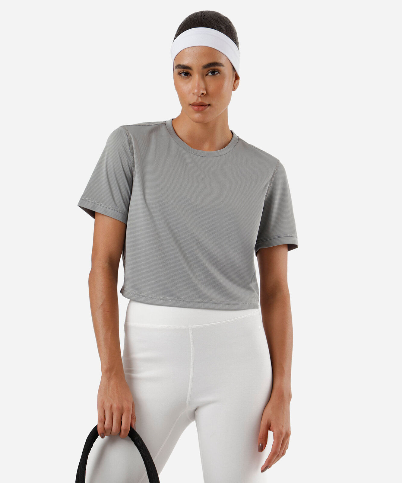 cropped feminino esportivo com refletivos cinza
