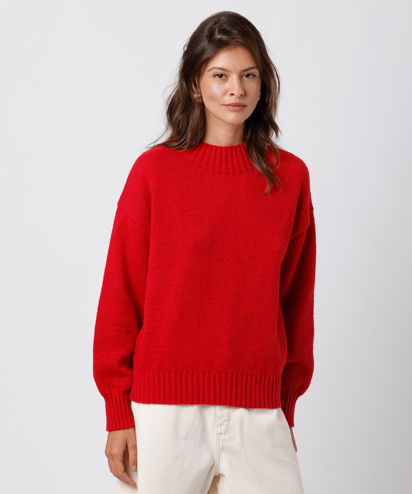 suéter feminino de tricot gola alta mindset vermelho