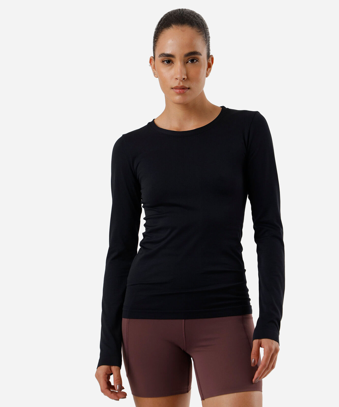 blusa feminina de poliamida esportiva manga longa preta