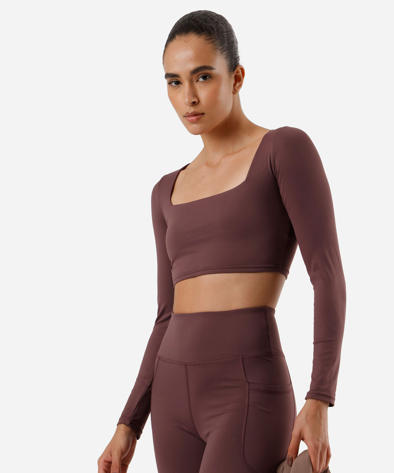 cropped feminino esportivo manga longa vinho