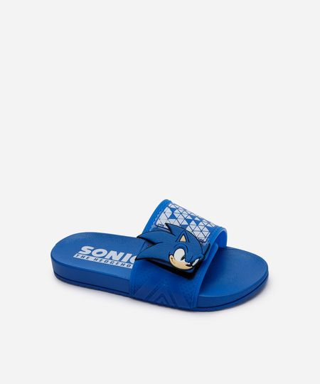 chinelo slide infantil com velcro sonic grendene azul 28