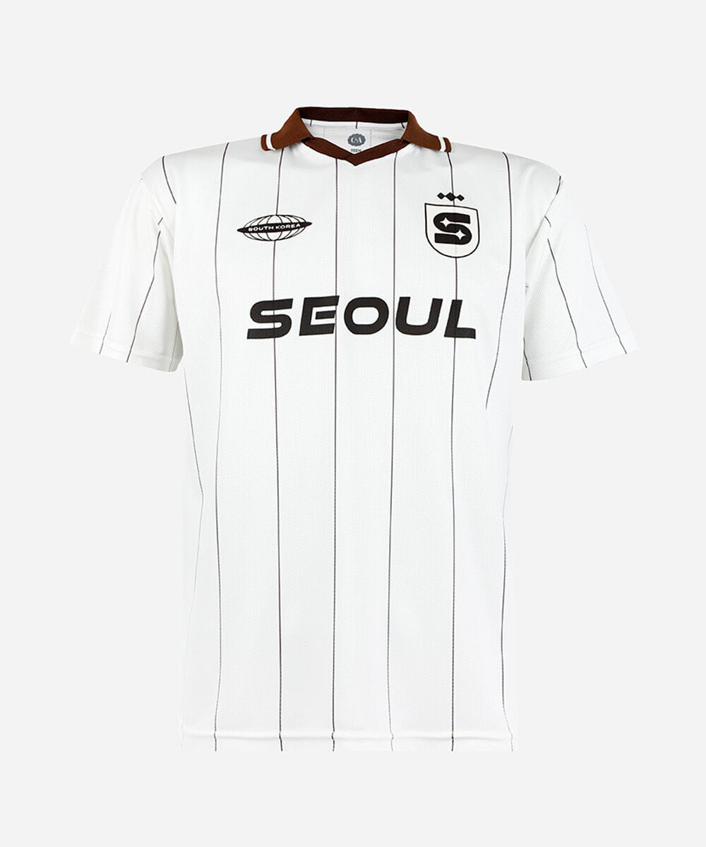 camiseta esportiva juvenil manga curta listrada off white