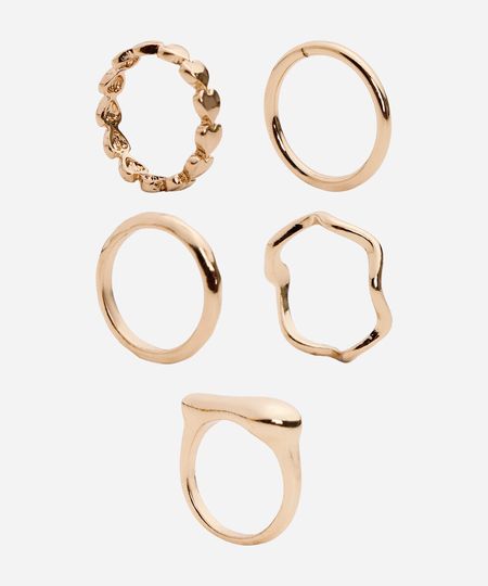 kit de 5 anéis diversos dourado UNICO