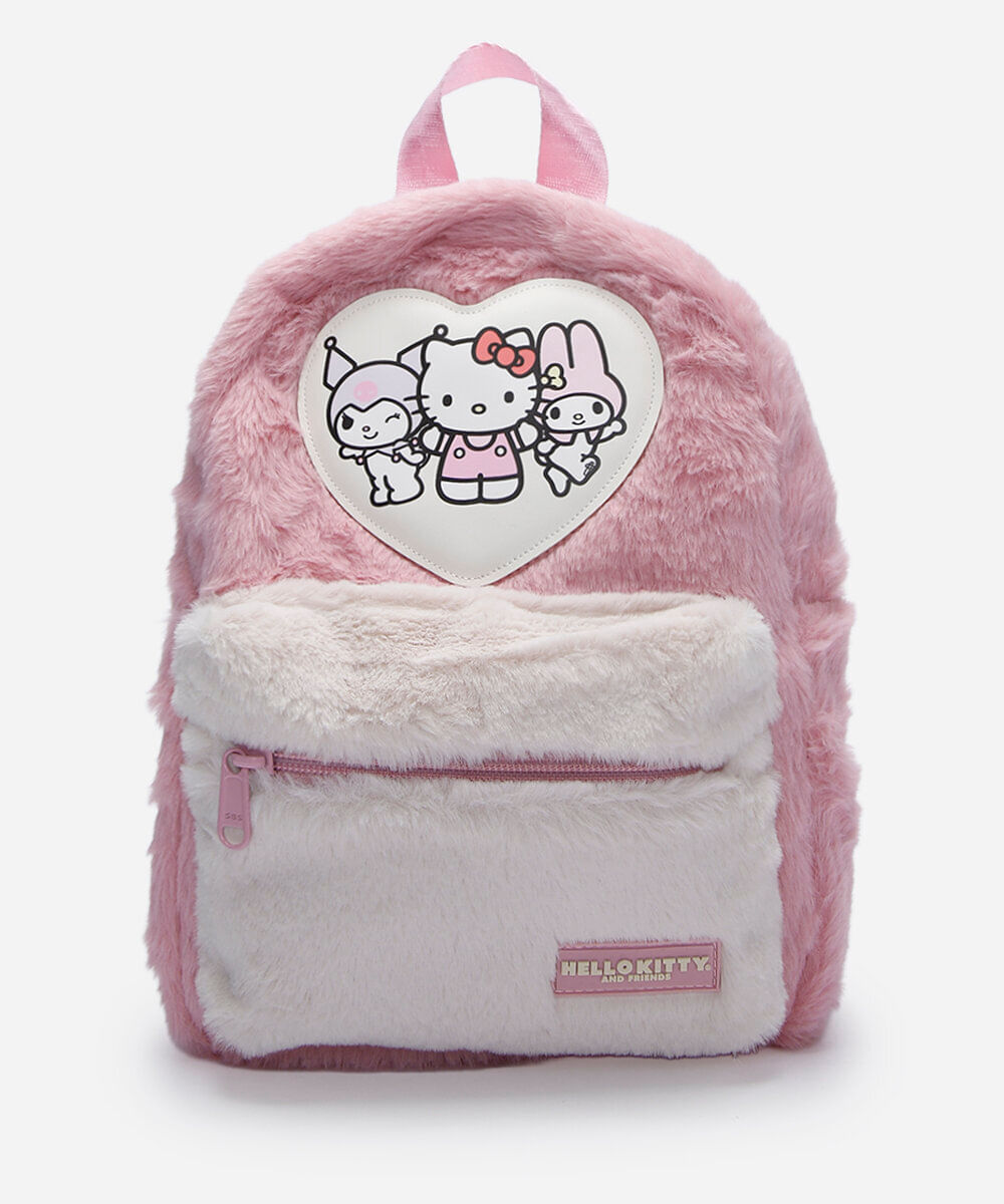 mochila infantil de pelúcia hello kitty e amigos rosa