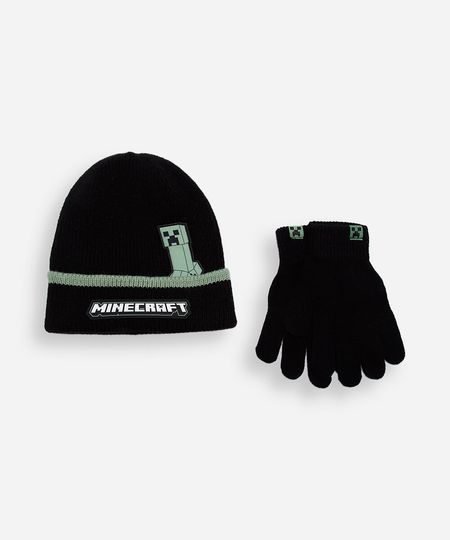 kit infantil de gorro e luvas de tricot minecraft preto UNICO kit infantil de gorro e luvas de tricot minecraft preto UNICO