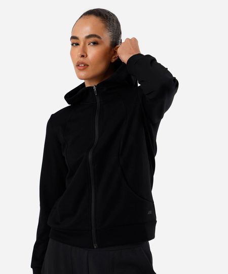 jaqueta feminina com recorte e capuz esportiva ace preta M jaqueta feminina com recorte e capuz esportiva ace preta M