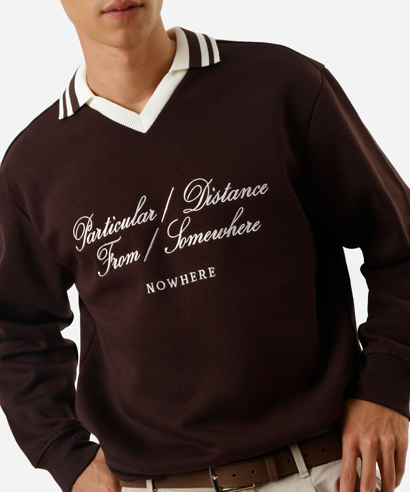 blusão masculino de moletom com gola bordado marrom