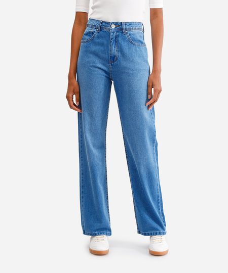 calça wide leg feminina jeans cintura alta azul 34 calça wide leg feminina jeans cintura alta azul 34