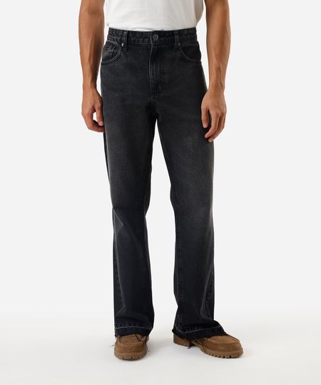 calça flare masculina jeans com barra a fio preta 38