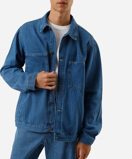 jaqueta masculina jeans listrada azul G