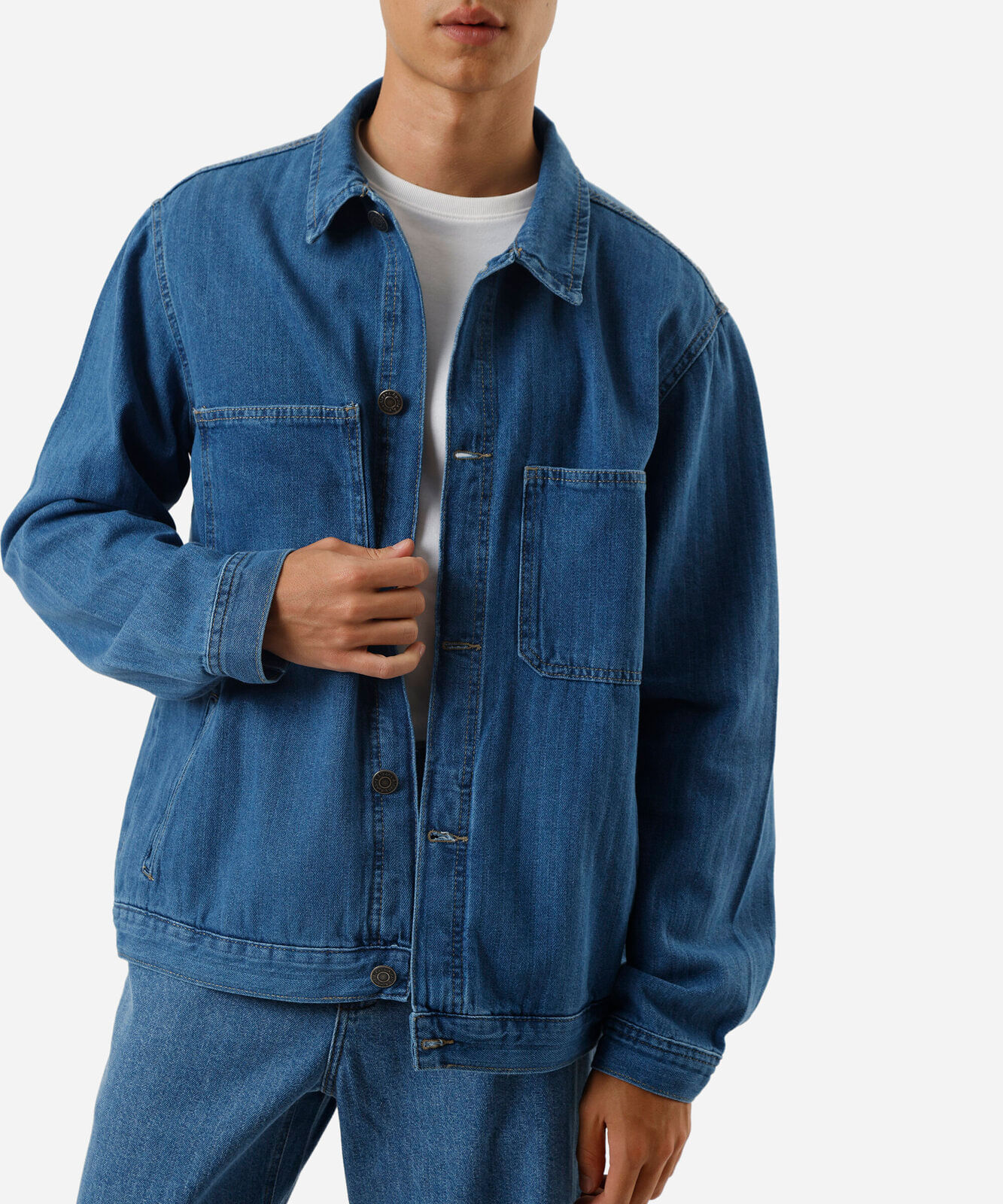 jaqueta masculina jeans listrada azul